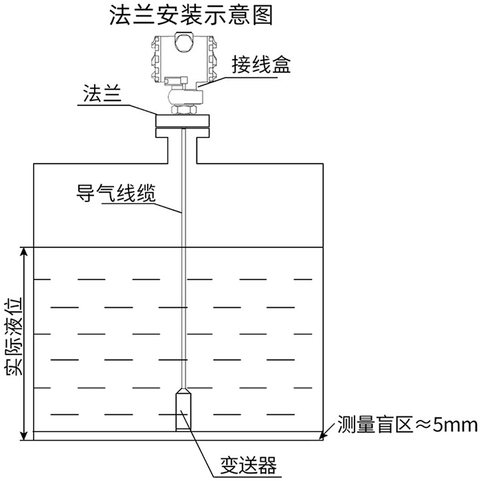 遠傳投入式液位計法蘭安裝示意圖