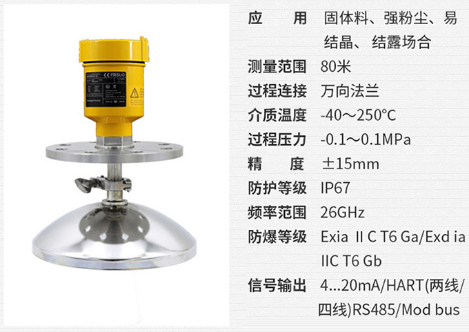 喇叭口雷達液位計RD707技術參數(shù)表圖